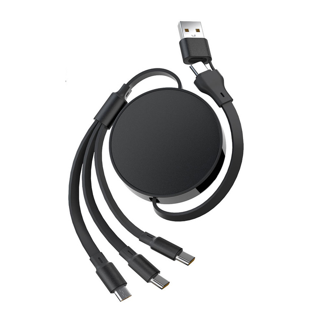 OEM 5 in 1 Flat Double Retractable USB/Type-C to Micro/8Pin/Type-C 66W Fast Charging Data Cable for iPhone Samsung Mobile Phone