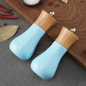 New Product Wood Salt and Pepper Grinders Set Blue Kitchen Spice Mill with Adjustable Coarseness Ceramic Core