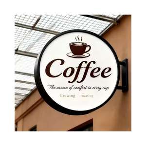 Enseigne lumineuse ronde publicitaire avec logo personnalisé en gros, enseigne lumineuse circulaire LED pour boutique de café en extérieur - Product Image 4