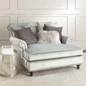 Blue Elegant Chesterfield Fabric Upholstered Chaise Lounge <strong>Sleeper</strong> <strong>Sofa</strong> - Product Image 3