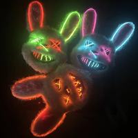 Masque intégral en PVC avec fil EL, motif lapin sanglant effrayant pour Halloween, 10 couleurs, pour costume Purge, cosplay adulte, réutilisable, écologique, 12 heures d'autonomie