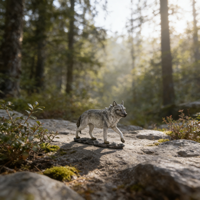 Statue de loup gris réaliste en résine avec texture de fourrure réaliste, figurine en position de marche pour la décoration intérieure, sculpture animale artisanale