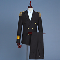 Vente en gros d'usine, costume de capitaine officier marin, blazer pour hommes, veste à franges et pompons, ensemble manteau + pantalon pour adultes, grande taille 4XL