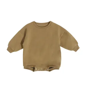 Wholesale OEM/ODM Solid Color French Terry Gots Certified Newborn Baby Clothes Organic Cotton Boy Long Sleeve Baby Romper
