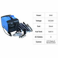 Hepsi Bir Arada 4 Çıkışlı Dizel Isıtıcı 5KW 12V/24V Uzaktan Kumandalı, Karavan, Kamyon, Kamp Aracı, Garaj için Çok Kanallı Hava Isıtma