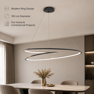 Lustre moderne en forme d'anneau de 100 cm, à LED, avec télécommande et variateur d'intensité, pour salle à manger, salon, hôtel, villa, éclairage suspendu - Product Image 2