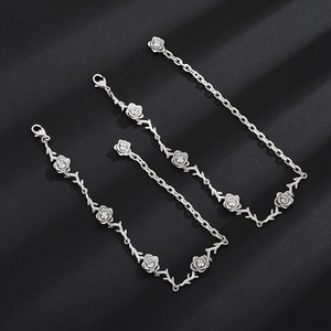 Chuangcan Thorn Rose <b>Bracelet</b> Silver Black Adjustable Unisex Jewelry for <b>Couple</b> Gift - Product Image 3