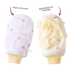 Toalla de Baño de Doble Cara con Diseño de Dibujos Animados, Guantes de Baño Elásticos y Elegantes para Mujer, Patrones Florales, Esponja Ovalada para Fregar, Hecha de Poliéster - Product Image 3