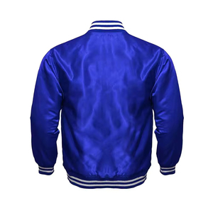 Men's Royal Blue Satin Varsity <b>Jacket</b> Regular Fit Casual Style Autumn Wear Button Closure Solid Color Turn-down Collar - Product Image 2