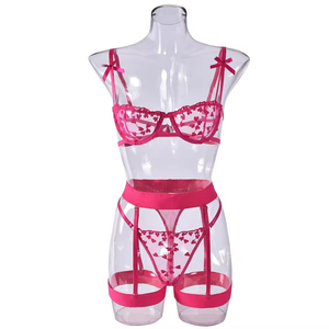 Ensemble de lingerie sexy transparente pour femmes, ensemble de sous-vêtements à bretelles, broderie, dentelle sexy, séduction, ensemble 3 pièces - Product Image 5