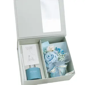 Embalaje de cartón plegable de flores personalizado, CAJA PLEGABLE magnética para regalo, cajas de papel para regalo con ventana