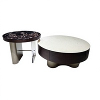 Table basse gigogne Amber Warmth, ensemble de 2 tables rondes en bois d'ingénierie, table centrale moderne pour espace de vie