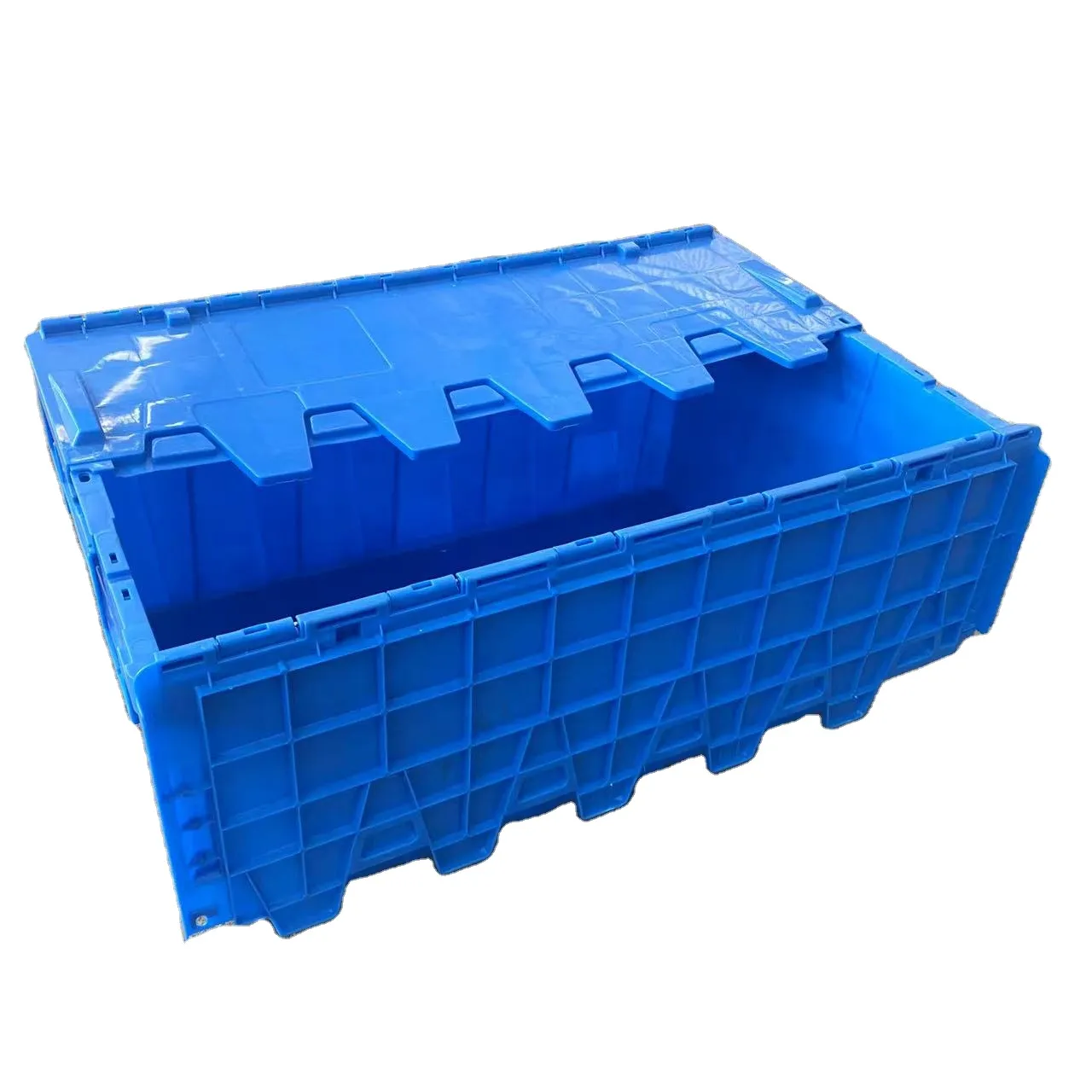 Heavy Duty Logistic Turnover stackable plastic tote boxes Crates storage container moving crate with Hinged Lids