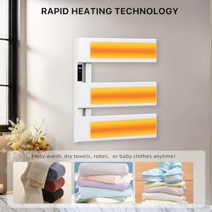 Estante calentador de toallas eléctrico montado en la pared con temporizador Control de temperatura enchufable <span class=keywords><strong>Panel</strong></span> táctil inteligente de calentamiento rápido cableado - Product Image 4