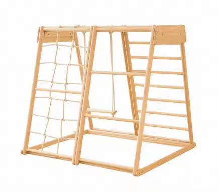 Indoor Speeltuin Set Houten Klimmuur Houten Glijbaan Schommel Jungle Gym Set