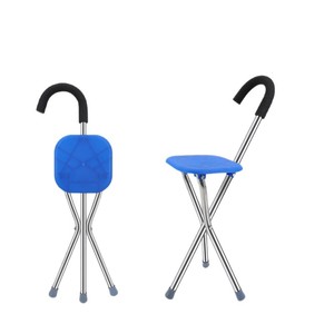 Langhe Stainless Steel <b>Folding</b> Cane <b>Stool</b> Triangular Walking Stick With Blue Seat And Thick Tube For Elderly Support - Product Image 2
