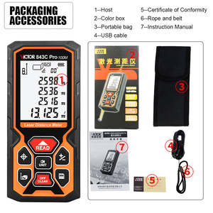 Лазерный дальномер VICTOR 843 (50м, 70м, 100м) с рулеткой и лазерной линией 3-в-1, голосовым оповещением и зарядкой от USB - Product Image 6