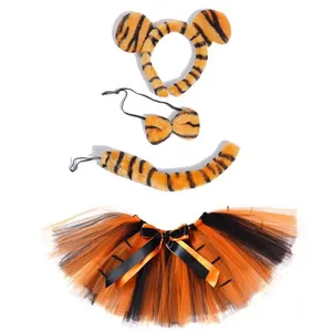 Halloween Trẻ Em Tiger Trang Phục Rừng Đảng Động Vật Phim Hoạt Hình Sọc Tiger Trang Phục Lưới Tutu Dresses Cho Cô Gái Trẻ Em