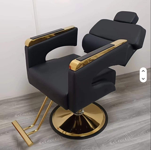Sillón de Barbería Reclinable de Cuero con Bomba Hidráulica, Altura Ajustable, Color Negro y Dorado, Mueble de Salón para Hoteles y Salones de Belleza - Product Image 5