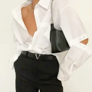 QA154 Blus & Kemeja Wanita, Baju Putih Vintage Musim Panas Lengan Desainer