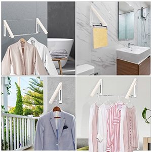 <strong>Wall</strong> Mounted <strong>Clothes</strong> <strong>Rail</strong> Foldable Coat Hanger Rack White Retractable Clothing Rack - Product Image 5