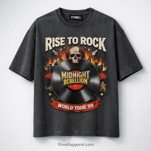 <span class=keywords><strong>T</strong></span>-<span class=keywords><strong>shirt</strong></span> Oversize <span class=keywords><strong>Vintage</strong></span> Lavata 220GSM 100% Cotone Pesante con Grafica Cultura Musicale <span class=keywords><strong>Rock</strong></span> Band, Top Retrò Effetto Consumato - Product Image 1