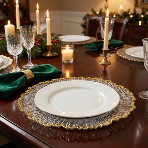 Platos de Presentación Acrílicos Transparentes Personalizados con Borde Dorado, Platos de Presentación con Borde Texturizado Dorado para Decoración de Eventos, Cenas y Bodas - Product Image 3