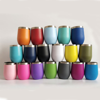Großhandel Doppel wand 12oz Edelstahl Isolierte pulver beschichtete Eierform Tasse Kaffeetasse Bier becher mit Deckel