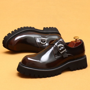 Zapatos de vestir de negocios de cuero genuino para hombre, diseño con hebilla, acabado brillante, estilo británico, suela gruesa, zapatos formales - Product Image 2