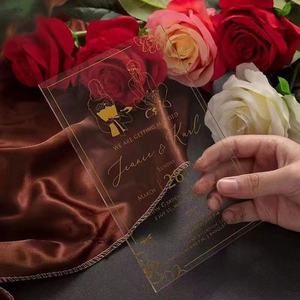 Tarjeta Ecológica Personalizada para Fiesta de Quinceañera o Cumpleaños, Romántica, Transparente, Acrílica, con Estampado Dorado, Estilo Europeo, Impresión UV, con Rosas - Product Image 6