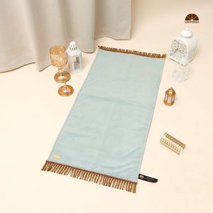 Tosca Large Muslim Prayer Rug for Adults 115x65cm Soft Short Fur Foam Faux Leather Washable Non Slip with Elegant Gold Trim Home - Product Image 4