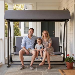 Modern Patio <strong>Swing</strong> with Adjustable Canopy, 2 in 1 Porch <strong>Swing</strong> Bed with Removable Cushion, Outdoor <strong>Swing</strong> <strong>Bench</strong> with Stand - Product Image 4