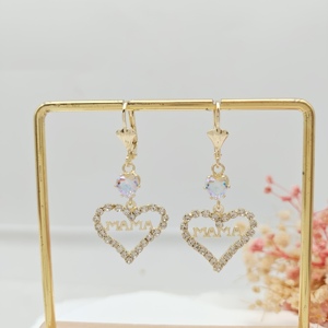 Gran oferta, recién llegado, pendientes en forma de corazón para mamá, pendientes de diseño chapados en oro de 14K para mujer - Product Image 4