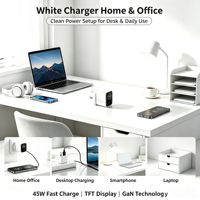 Cargador Rápido GaN de 45W de Fábrica, Enchufe UK, PD QC3.0, Adaptador de Pared USB C, Pantalla Digital, Mini Cargador de Viaje Resistente al Fuego para Dispositivos Móviles