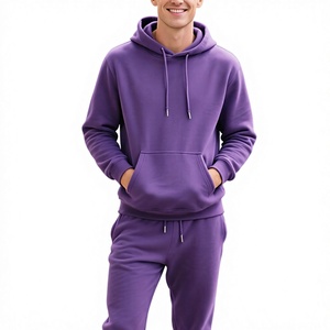 Chándal Morado con Capucha para Hombre, Color Sólido, Casual, Manga Larga, 100% Algodón, Ligero, Ropa de Invierno, Bolsillos, Transpirable, con Cordón Ajustable - Product Image 3