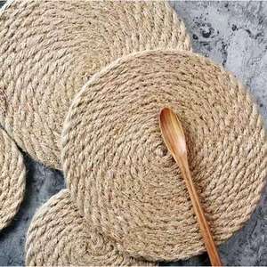Alfombrilla aislante del calor, alfombrilla de cocina de algodón y lino, paño redondo tejido para bandeja de té, mantel individual, posavasos, tejido de ratán, paja - Product Image 4