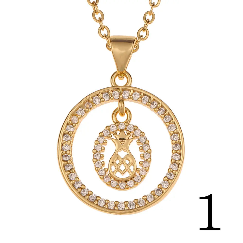 Luxury Golden round pendant Necklace original star Moon Angel Eyes Anchor zircon fine collar jewelry pendant