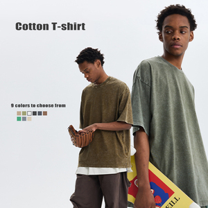 T-shirts basiques vintage noirs et blancs personnalisés pour hommes, effet délavé à l'acide, haute qualité, coupe oversize - Product Image 3