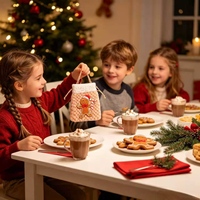 Weihnachtliche Geschenktasche mit Kordelzug, Plüsch-Lebkuchenmann-Design, Sherpa-Besatz, Süßigkeiten-Beutel, Festliche Partydekoration
