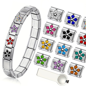 Nouveaux Breloques Modulaires Élastiques en Acier Inoxydable Style Italien avec Fleur en Cristal pour Bracelets DIY, Accessoires de Bijoux Soudés, Vente en Gros - Product Image 1