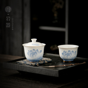 Shangyan Gaiwan White Porcelain Hand Painted Lotus <b>Tea</b> <b>Set</b> Master Cup Business <b>Gift</b> - Product Image 1