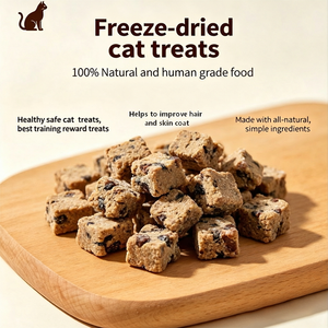 Aliments secs pour animaux de compagnie OEM en gros : Granulés de poulet naturel en dés, granulés de poisson saumon, friandises lyophilisées riches en protéines pour chats - Product Image 3