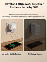 Chargeur GaN 45W Type C et chargeur AI, adaptateur de charge rapide pour téléphone avec 2 ports USB et lumière nocturne pour téléphones iOS, Android, appareils intelligents