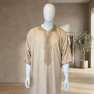 <b>Men's</b> Premium Quality Moroccan <b>Thobe</b> Handmade Embroidery Digital Print Polyester Anti-Wrinkle Casual Ethnic Prayer Long Sleeve - Product Image 2