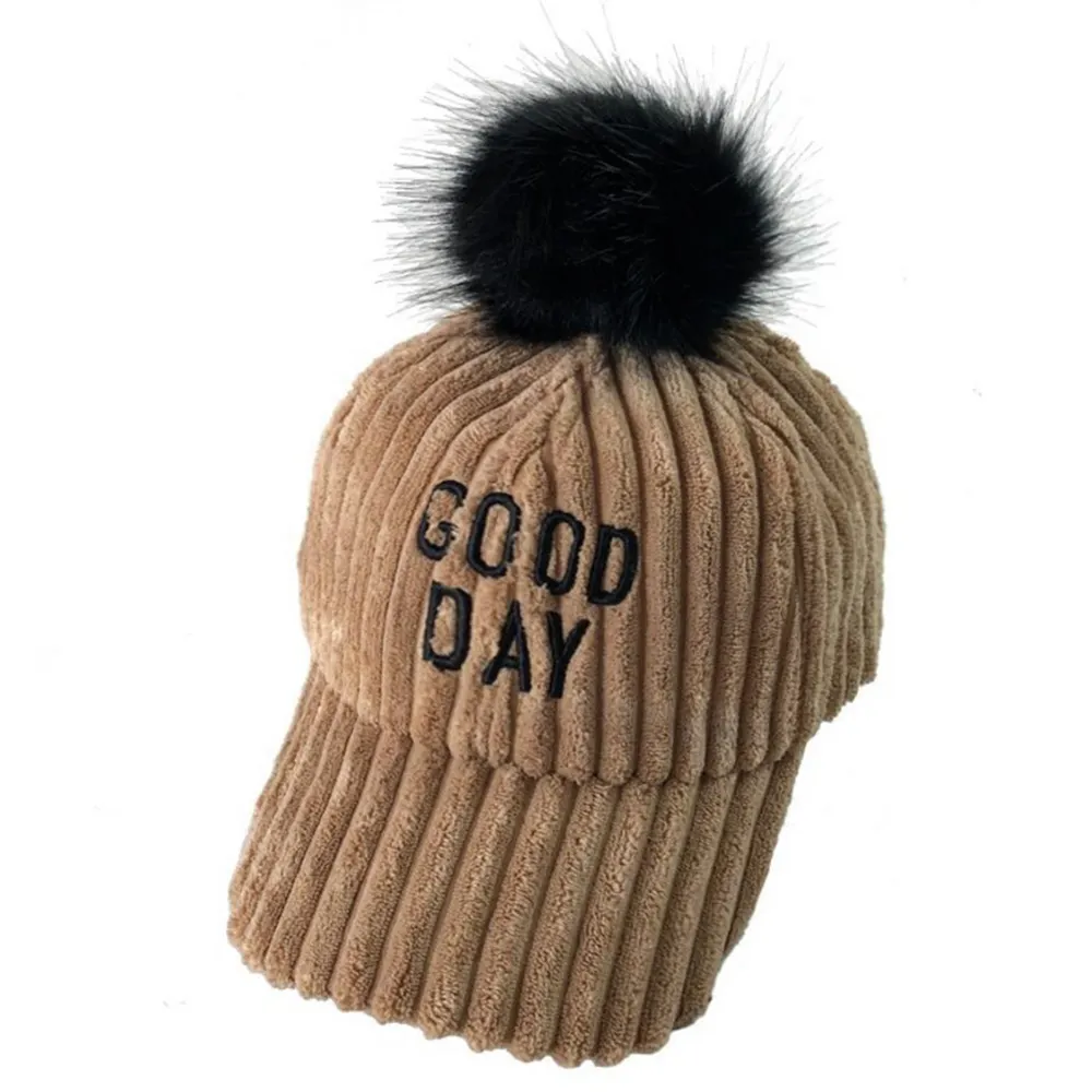 Winter Hats Corduroy Fabric Embroidery Good Day Kids Cap Baby Boy Outdoor Sports Baseball Cap Adjustable Visor Hats