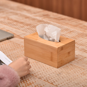 Bamboo Tissue Box Rectangle Standing Type Custom Logo Hotel Restaurant Storage Box - Product Image 2