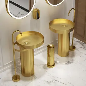 High End Wash Hand Sink Designer Stainless Steel Modern Pedestal Basin For Bathroom