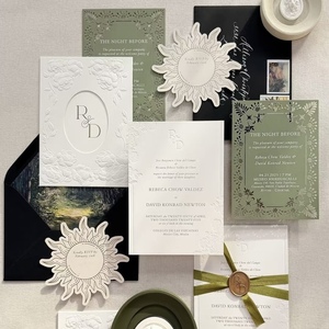 Luxury Embossed Wedding Greeting Card Kraft <b>Paper</b> Digital Printing Film Lamination Design Elegant Floral <b>Pattern</b> Black Tie - Product Image 2