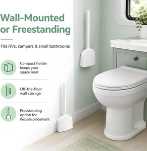 Bathroom Toilet <b>Scrubbing</b> <b>Brush</b> Set with Wall-Mounted Holder Stand Stainless Steel & Plastic Eco-Friendly - Product Image 3