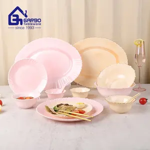 Fabricante New Colored Opal Glassware Dinner Serving Dish Plate com Spray Color e Gold Rim Opal Glass Tableware Dinnerware